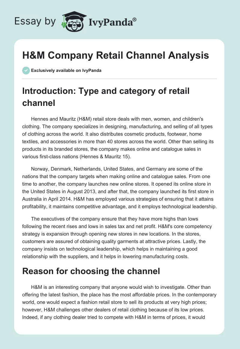 H&M Company Retail Channel Analysis. Page 1