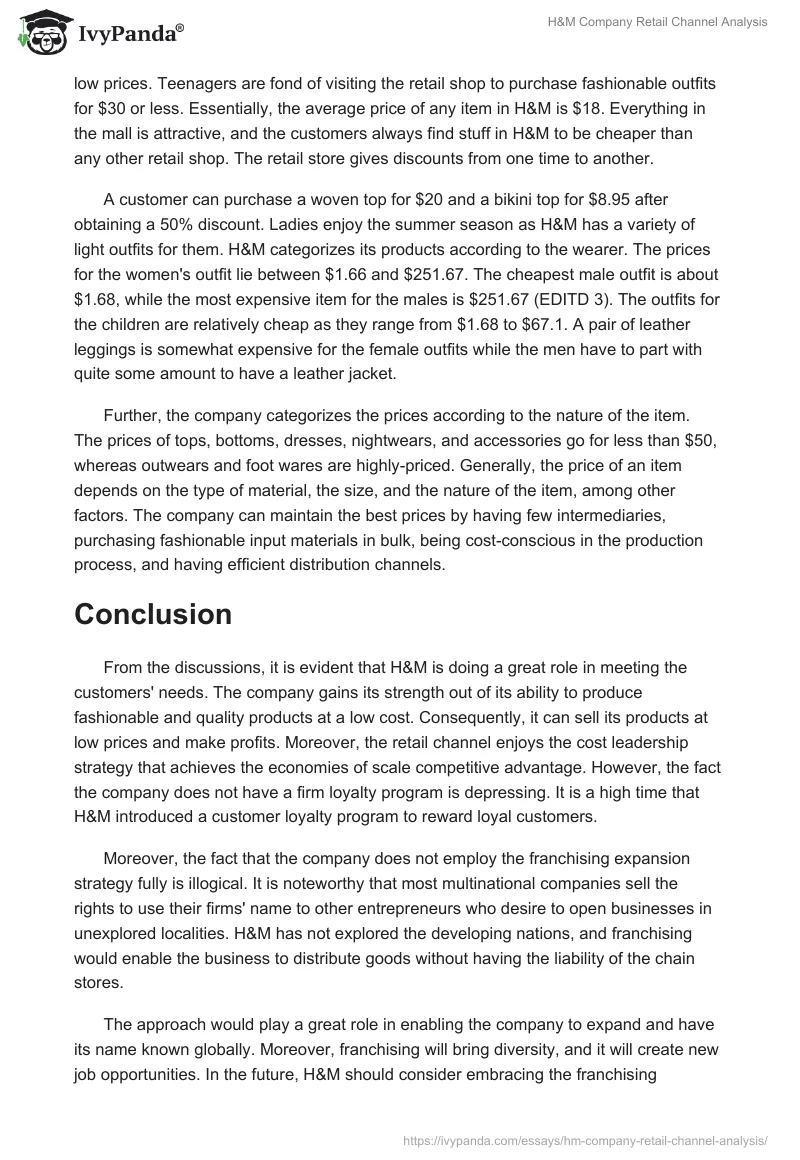 H&M Company Retail Channel Analysis. Page 5