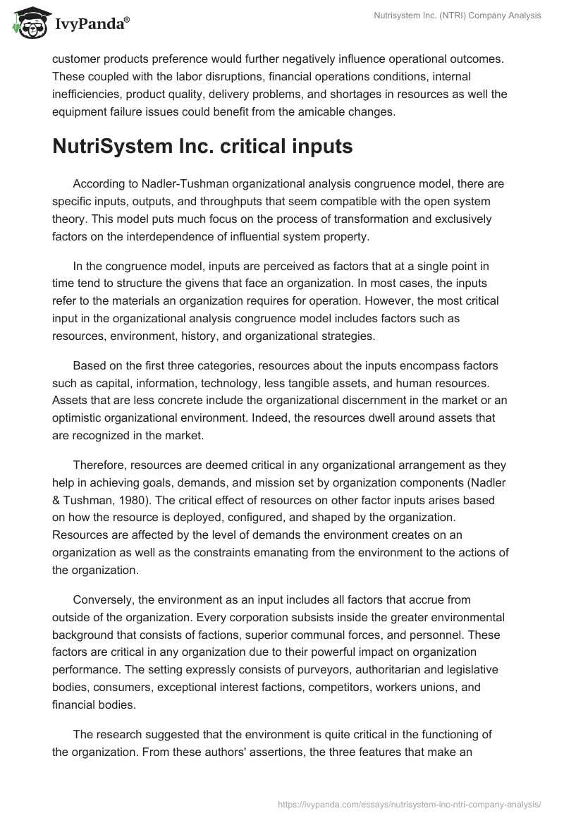 Nutrisystem Inc. (NTRI) Company Analysis. Page 3