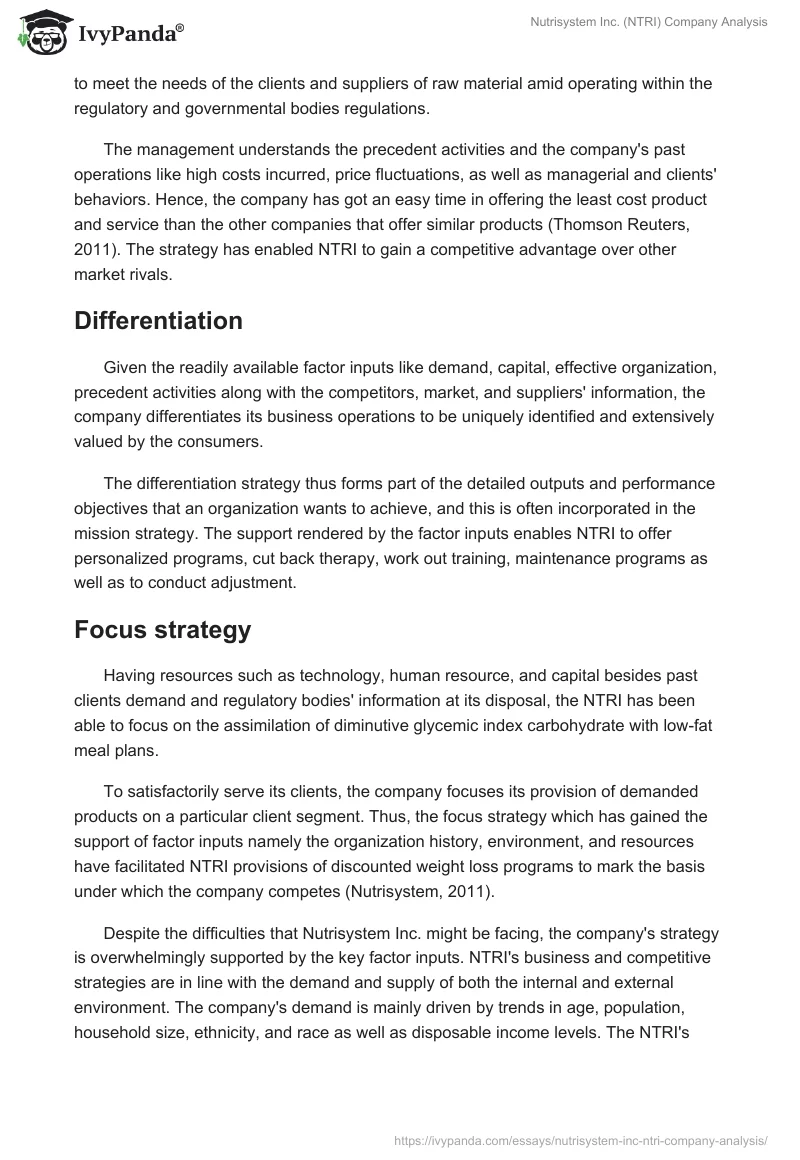 Nutrisystem Inc. (NTRI) Company Analysis. Page 5