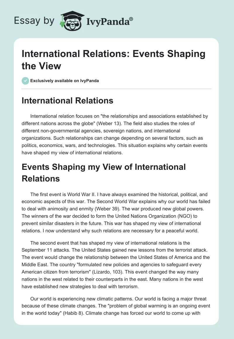 International Relations: Events Shaping the View. Page 1