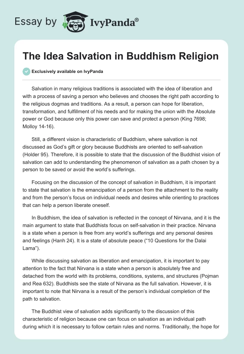 The Idea Salvation in Buddhism Religion. Page 1