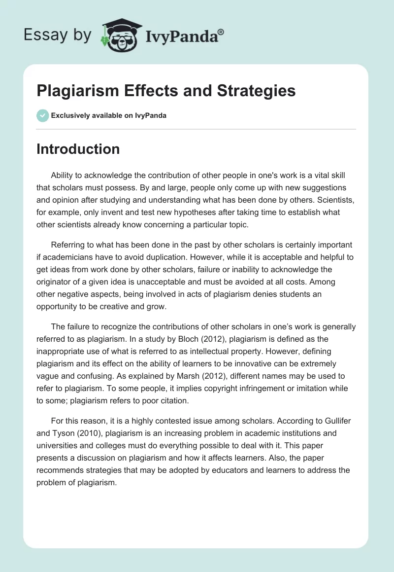 Plagiarism Effects and Strategies. Page 1