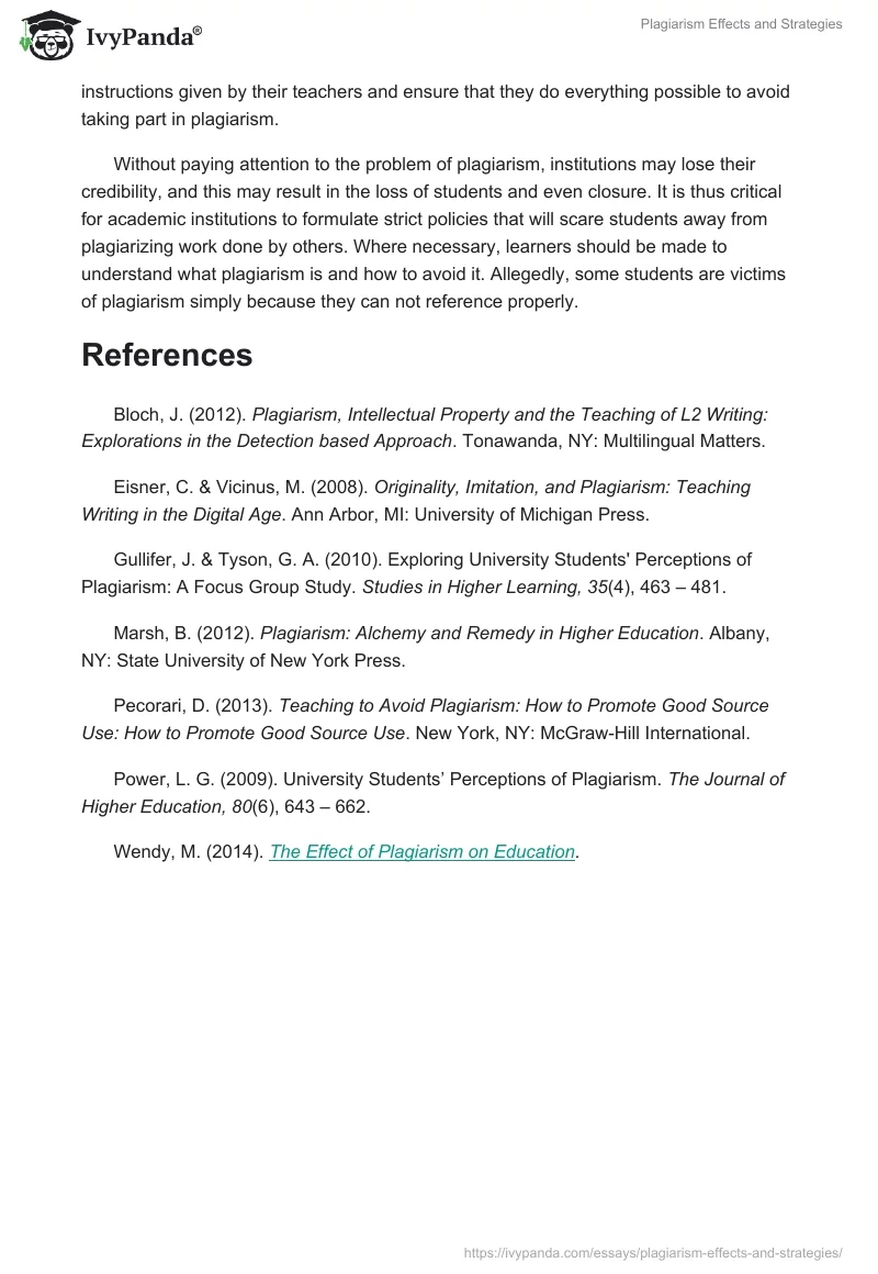 Plagiarism Effects and Strategies. Page 5