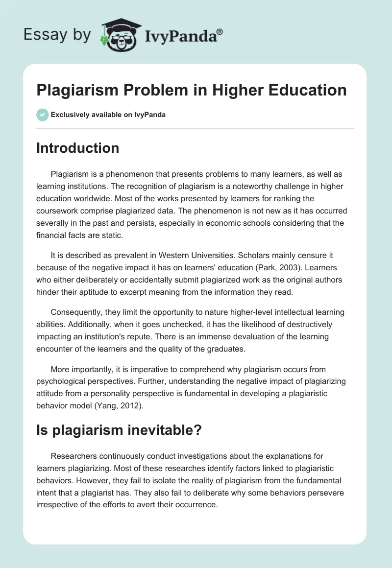Plagiarism Problem in Higher Education. Page 1