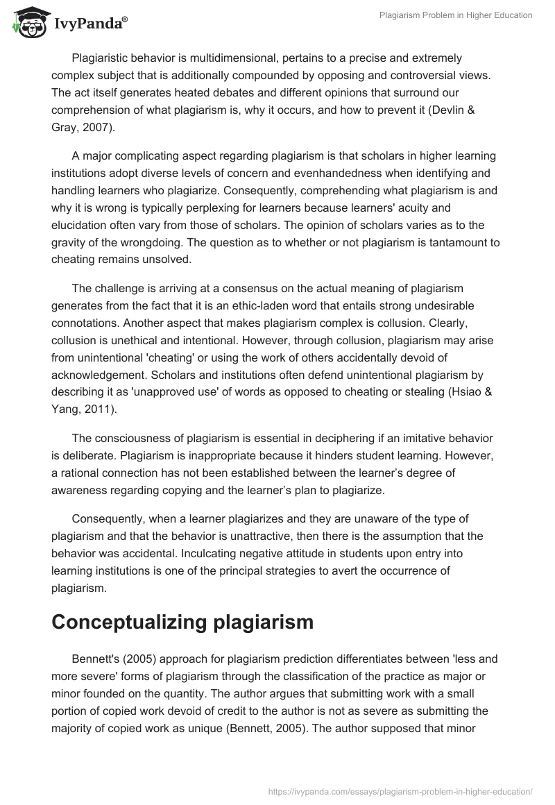 Plagiarism Problem in Higher Education. Page 2