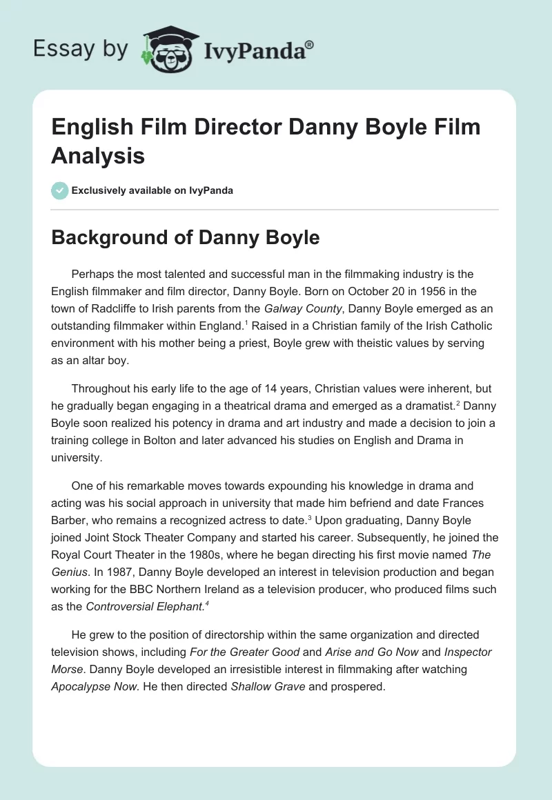 English Film Director Danny Boyle Film Analysis. Page 1