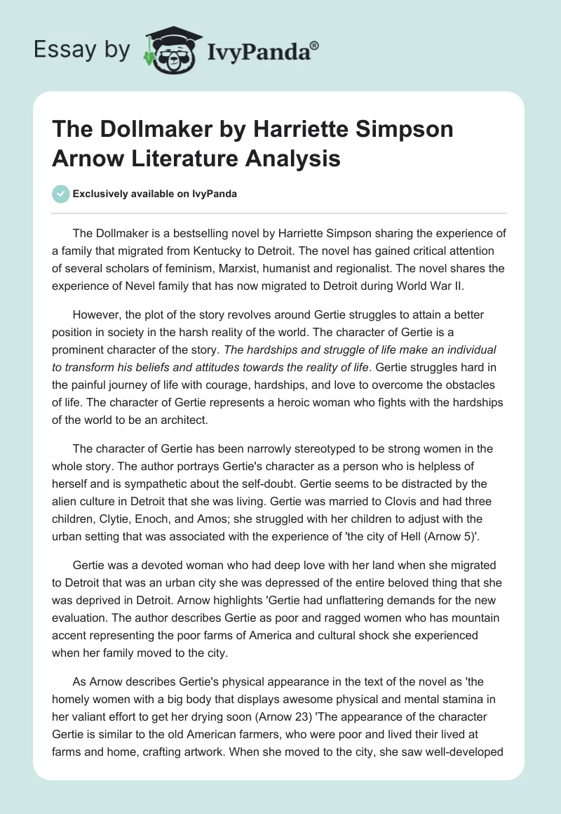 The Dollmaker by Harriette Simpson Arnow Literature Analysis. Page 1