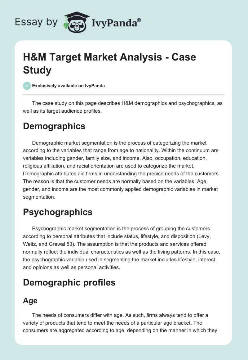 H&M Target Market Analysis - Case Study. Page 1