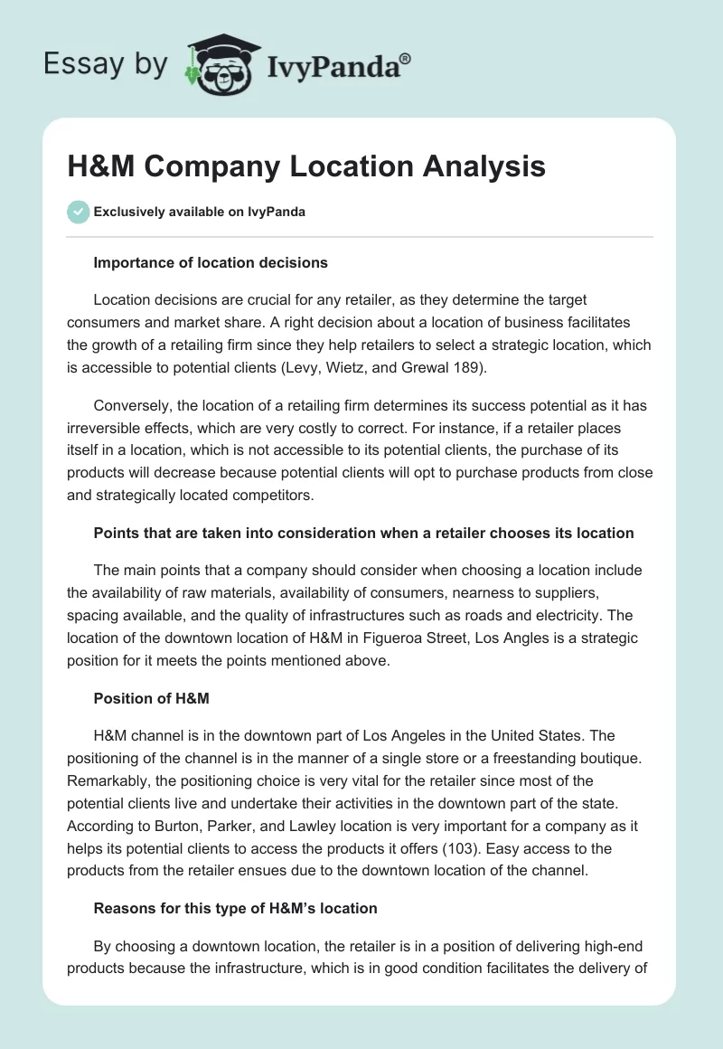 H&M Company Location Analysis. Page 1