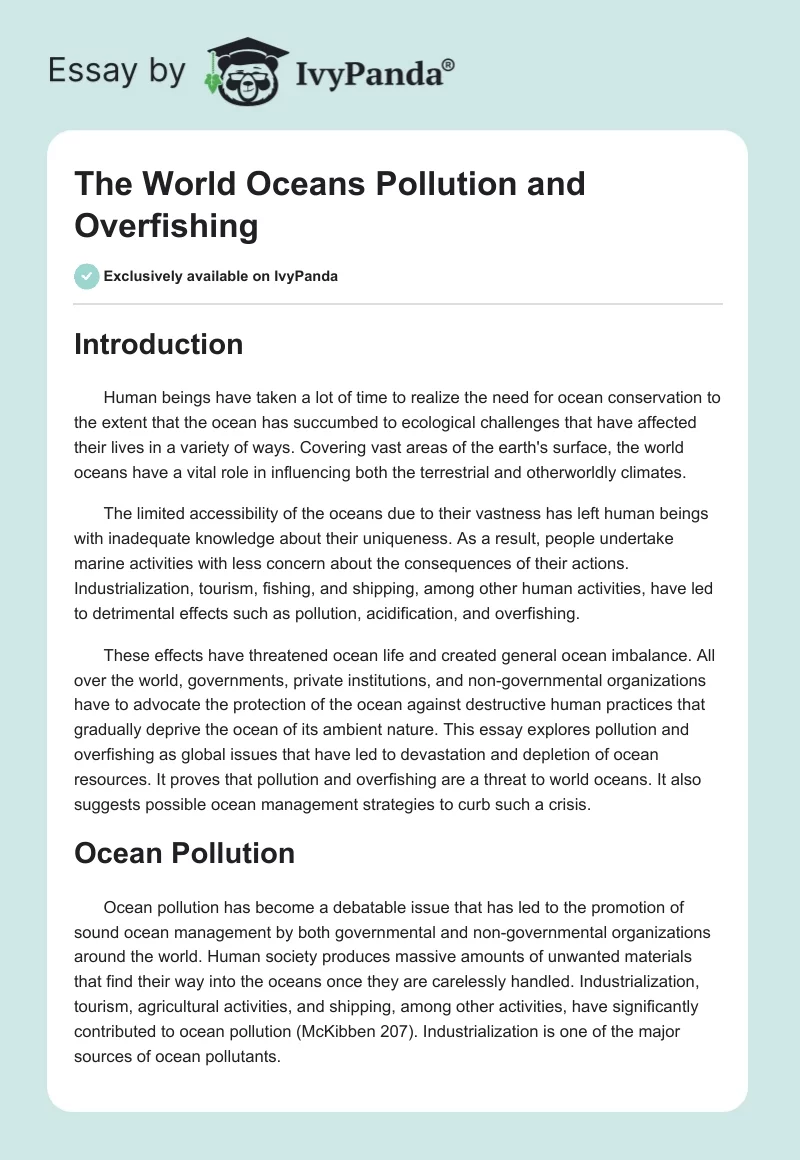 The World Oceans Pollution and Overfishing. Page 1