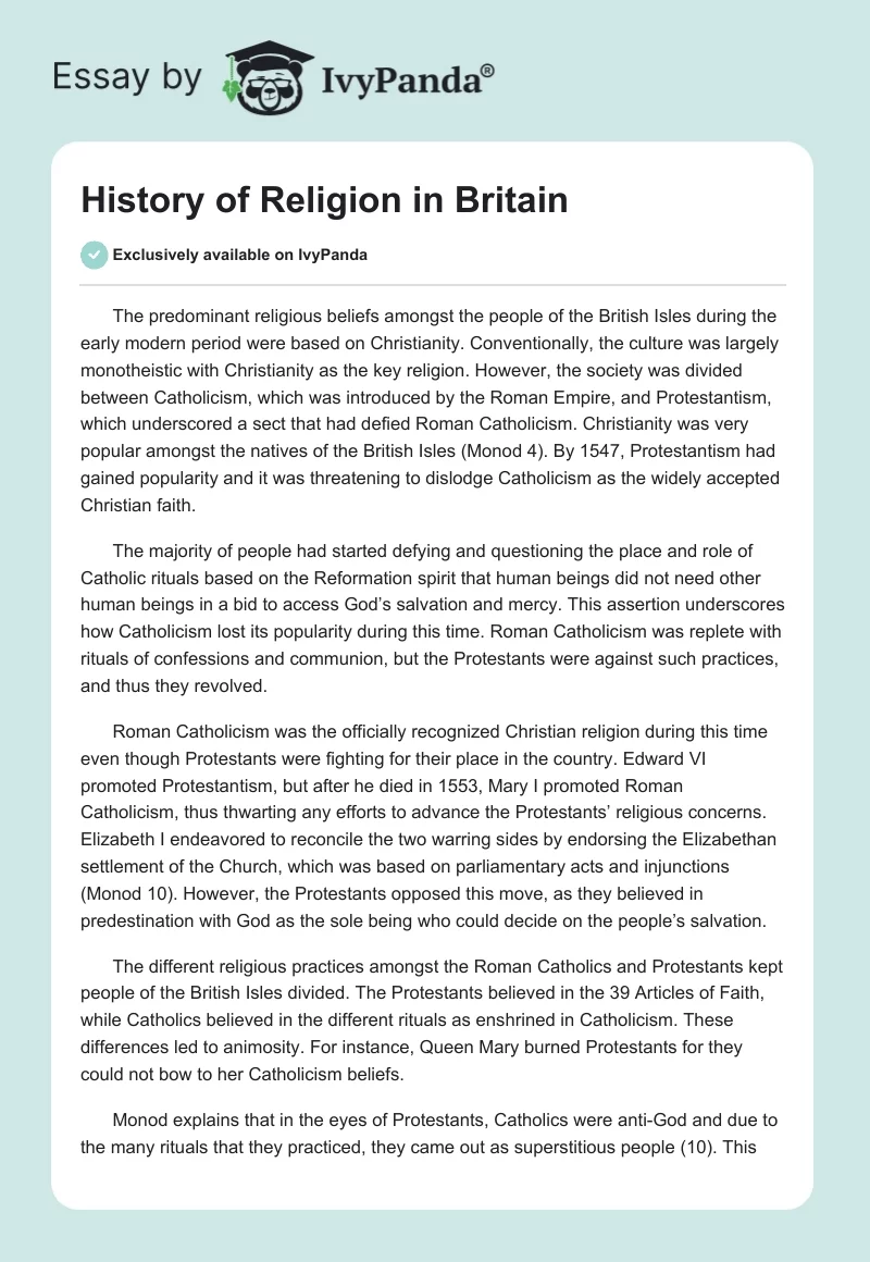 History of Religion in Britain. Page 1