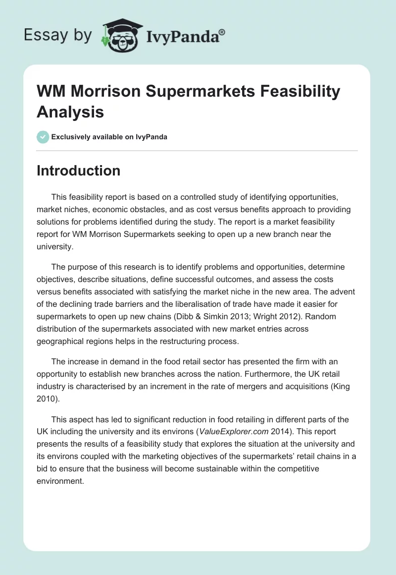 WM Morrison Supermarkets Feasibility Analysis. Page 1