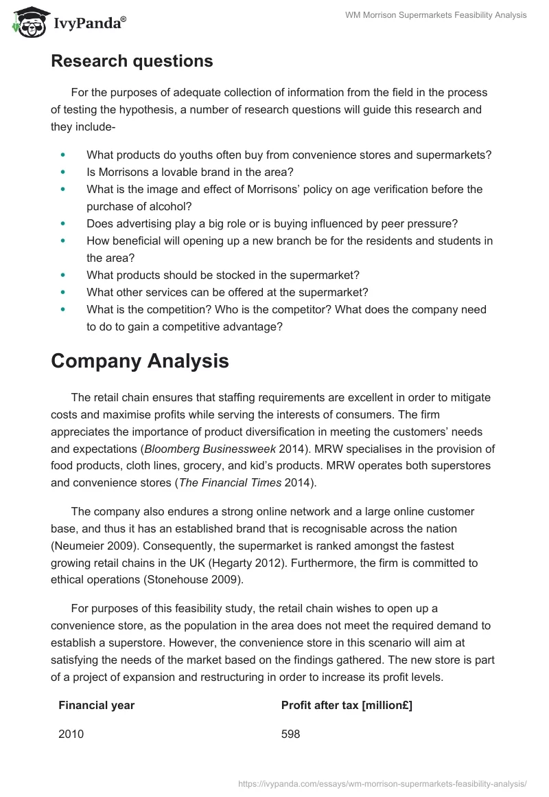 WM Morrison Supermarkets Feasibility Analysis. Page 2