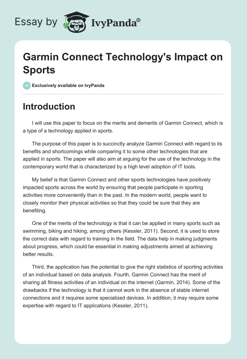 Garmin Connect Technology's Impact on Sports. Page 1