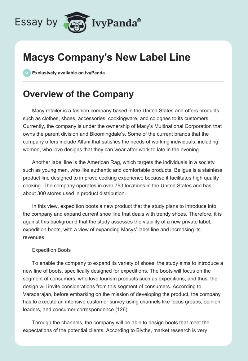 Macys Company's New Label Line. Page 1