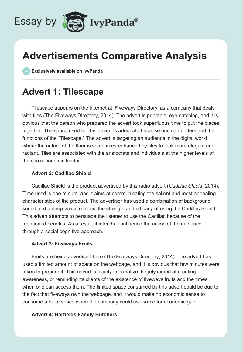 Advertisements Comparative Analysis. Page 1