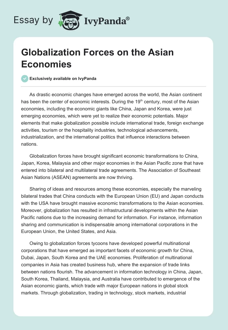 Globalization Forces on the Asian Economies. Page 1