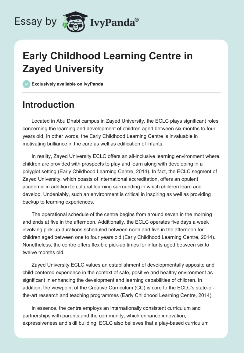 Early Childhood Learning Centre in Zayed University. Page 1