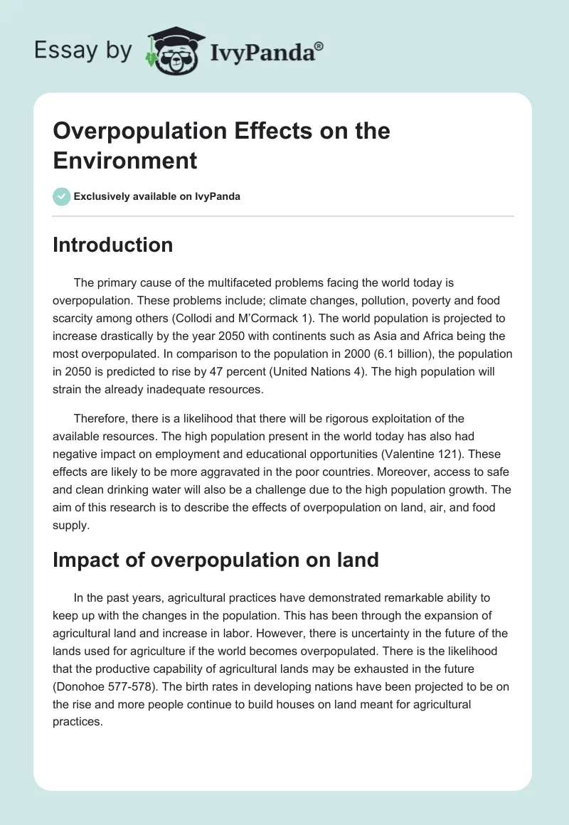 Overpopulation Effects on the Environment. Page 1