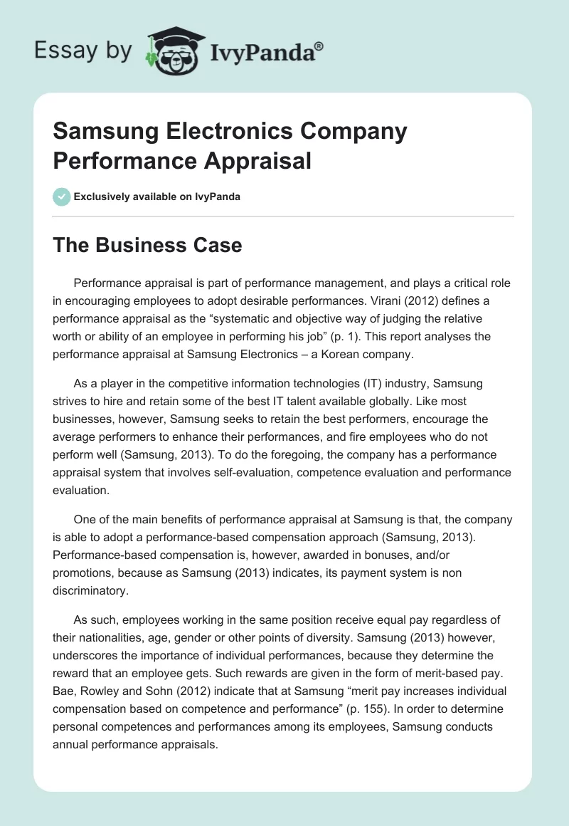 Samsung Performance Management and Appraisal Report. Page 1