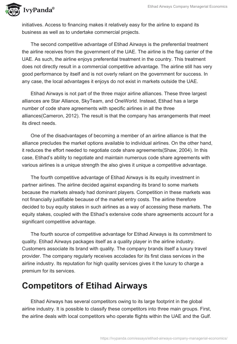 Etihad Airways Company Managerial Economics. Page 2