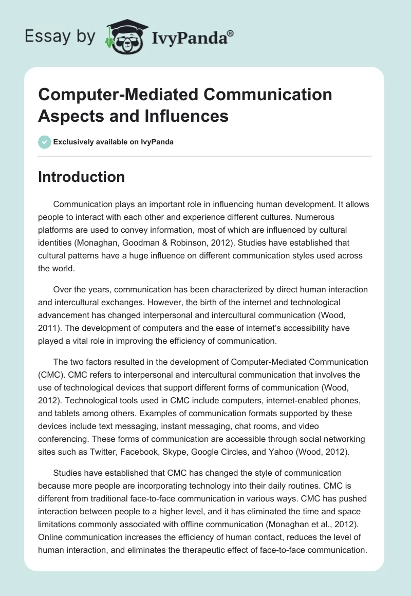 Computer-Mediated Communication Aspects and Influences. Page 1