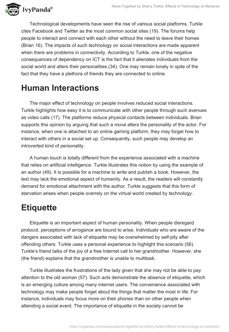 Alone Together by Sherry Turkle: Effects of Technology on Behavior. Page 2