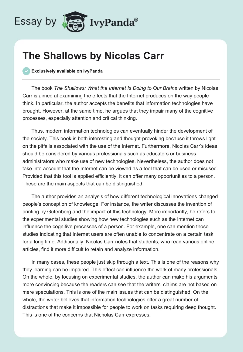 The Shallows by Nicolas Carr. Page 1
