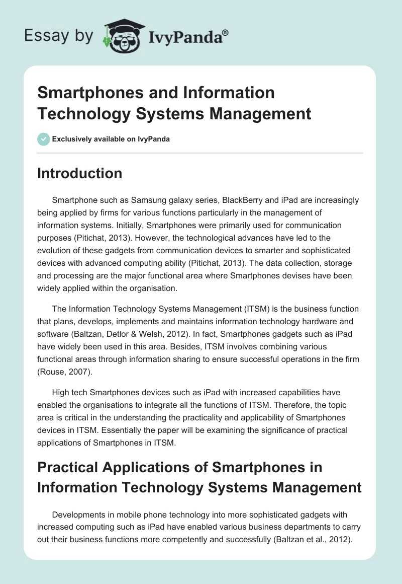 Smartphones and Information Technology Systems Management. Page 1