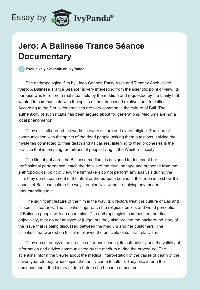 Jero: A Balinese Trance Séance Documentary. Page 1
