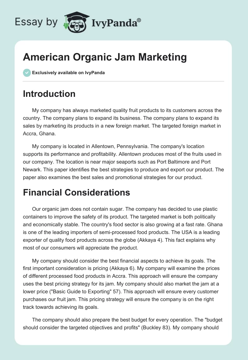 American Organic Jam Marketing. Page 1
