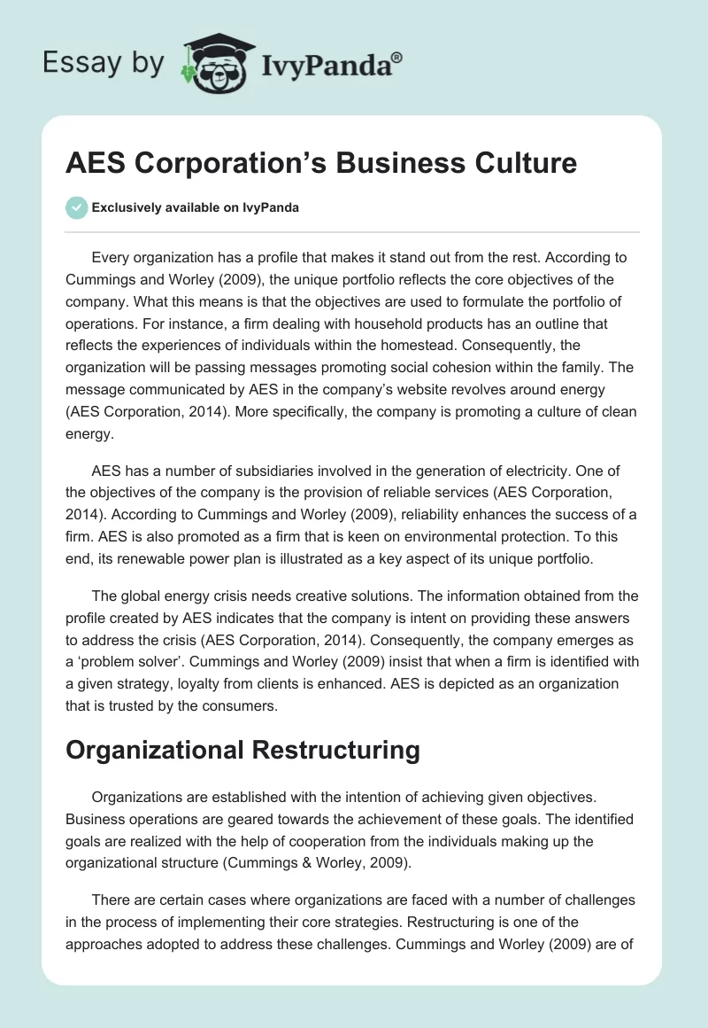 AES Corporation’s Business Culture. Page 1