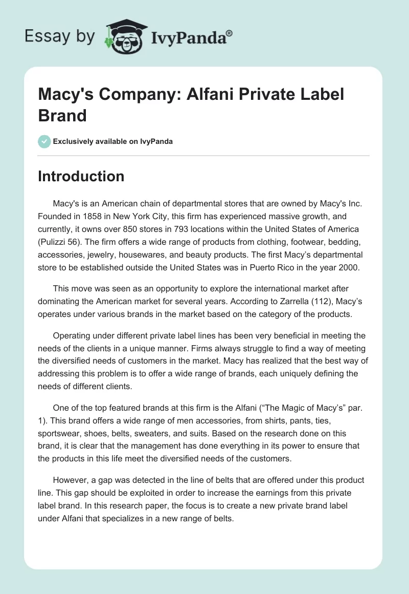 Macy's Company: Alfani Private Label Brand. Page 1