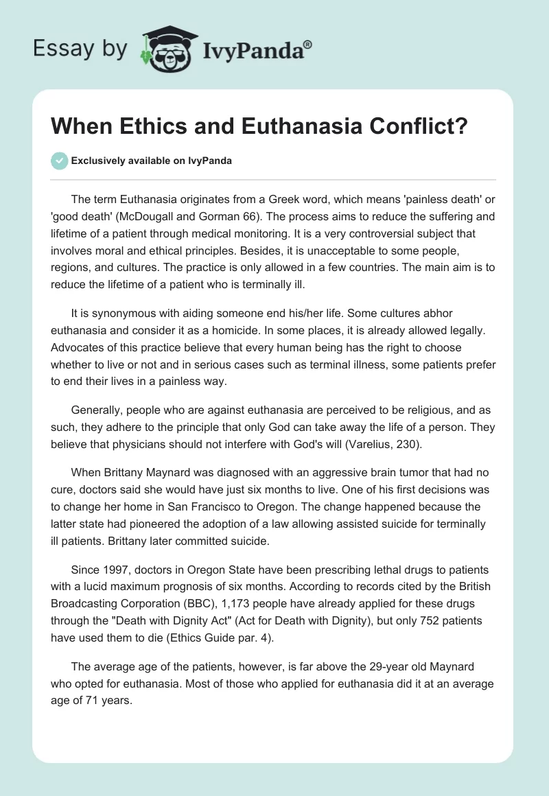 When Ethics and Euthanasia Conflict?. Page 1