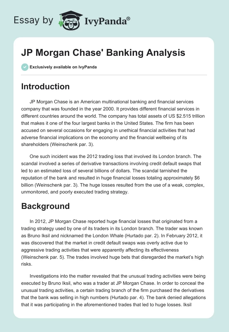 JP Morgan Chase' Banking Analysis. Page 1