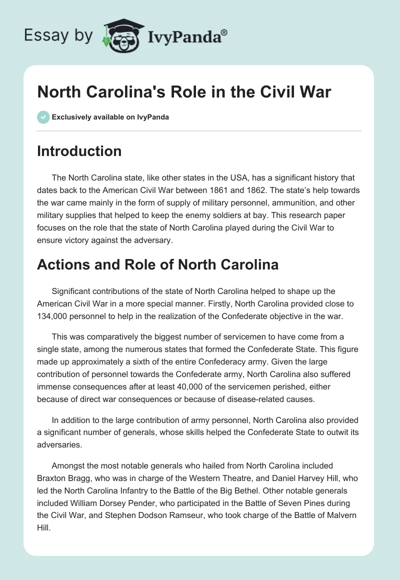 North Carolina's Role in the Civil War. Page 1