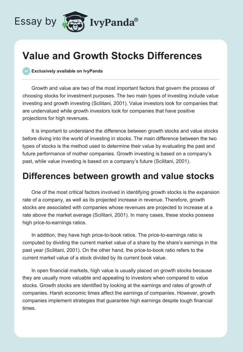 Value and Growth Stocks Differences. Page 1