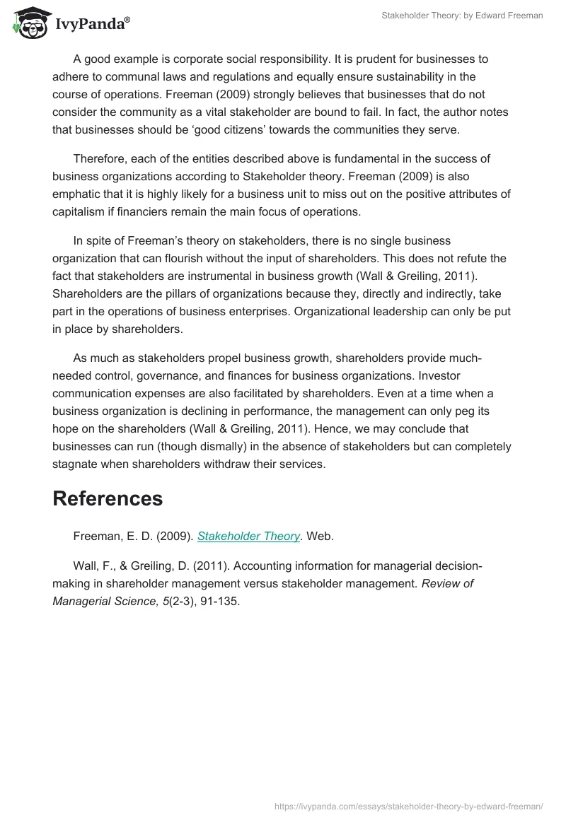 "Stakeholder Theory:" by Edward Freeman. Page 2