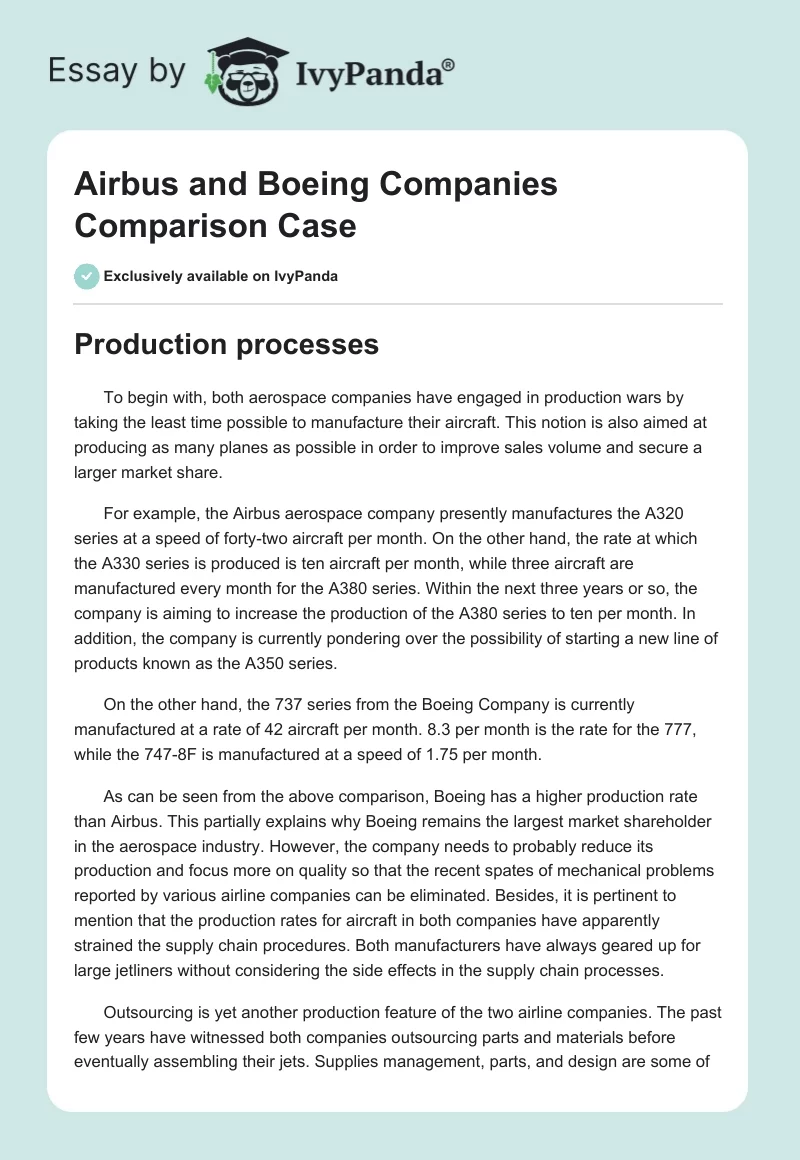 Airbus and Boeing Companies Comparison Case. Page 1