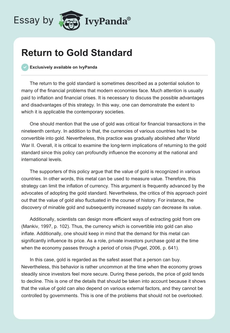 Return to Gold Standard. Page 1