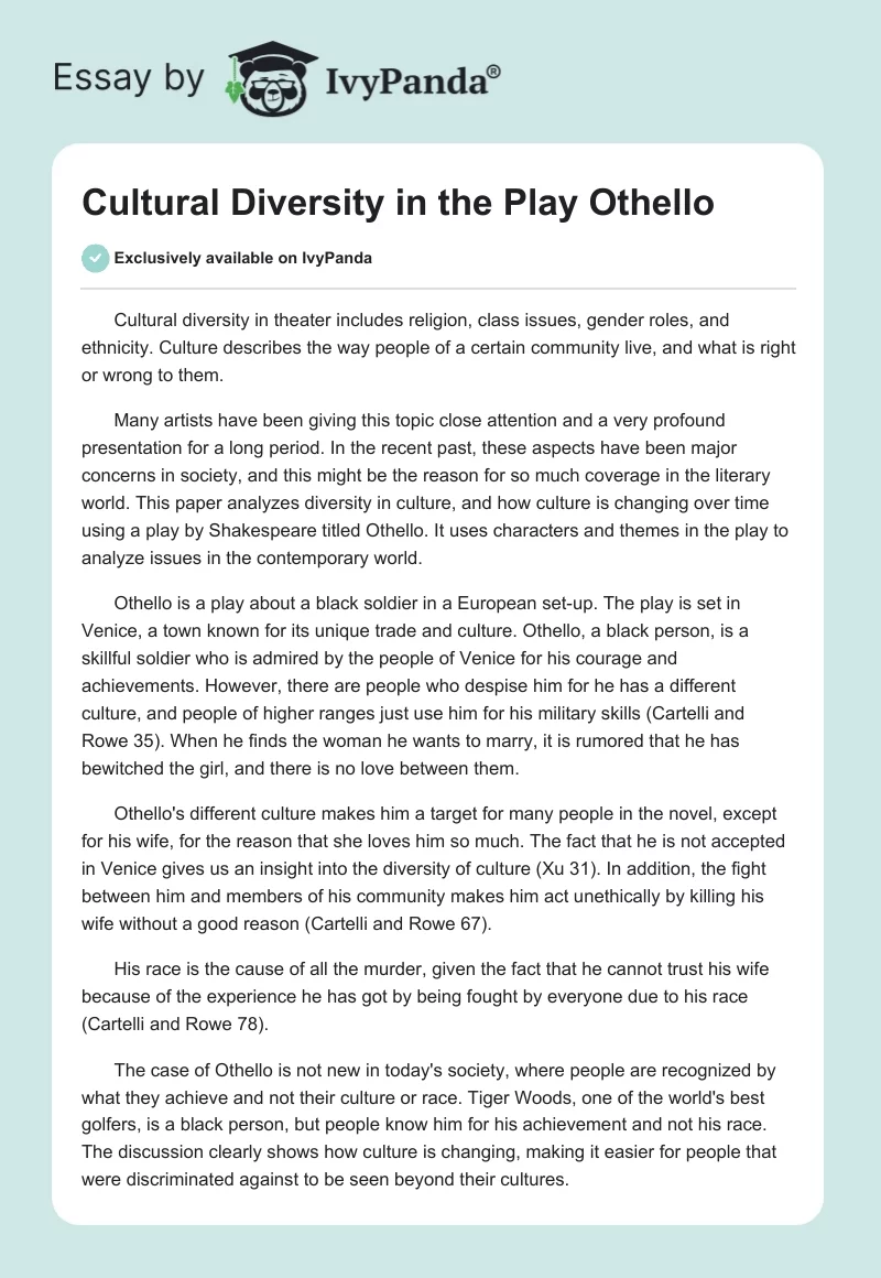 Cultural Diversity in the Play "Othello". Page 1