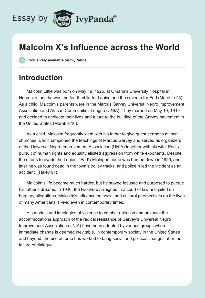 Malcolm X’s Influence across the World. Page 1