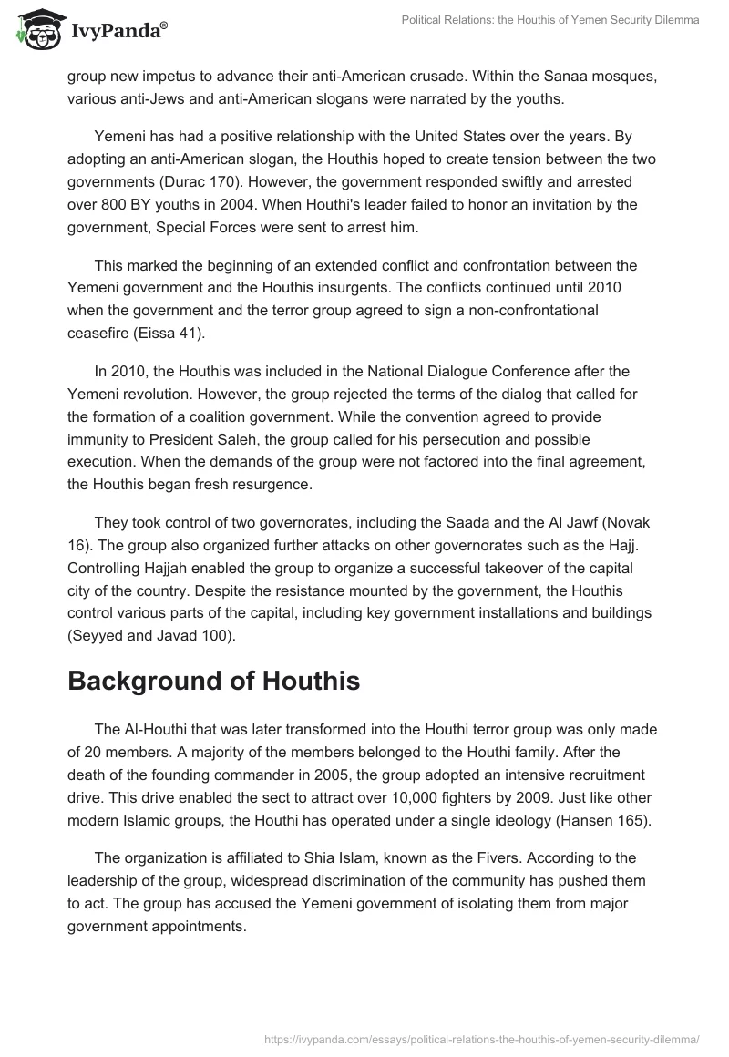 Political Relations: the Houthis of Yemen Security Dilemma. Page 2