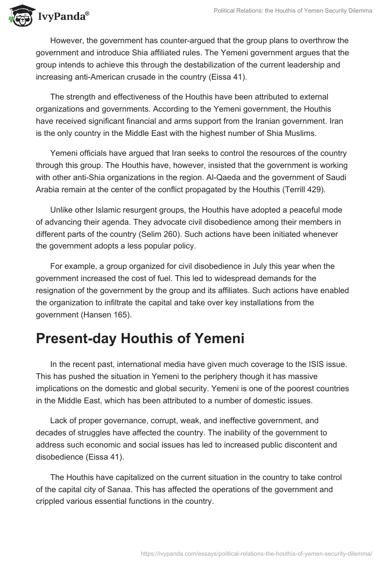 Political Relations: the Houthis of Yemen Security Dilemma. Page 3