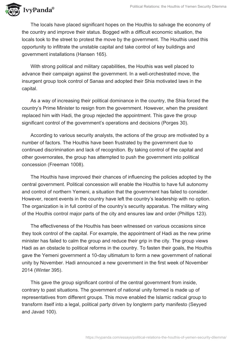Political Relations: the Houthis of Yemen Security Dilemma. Page 4