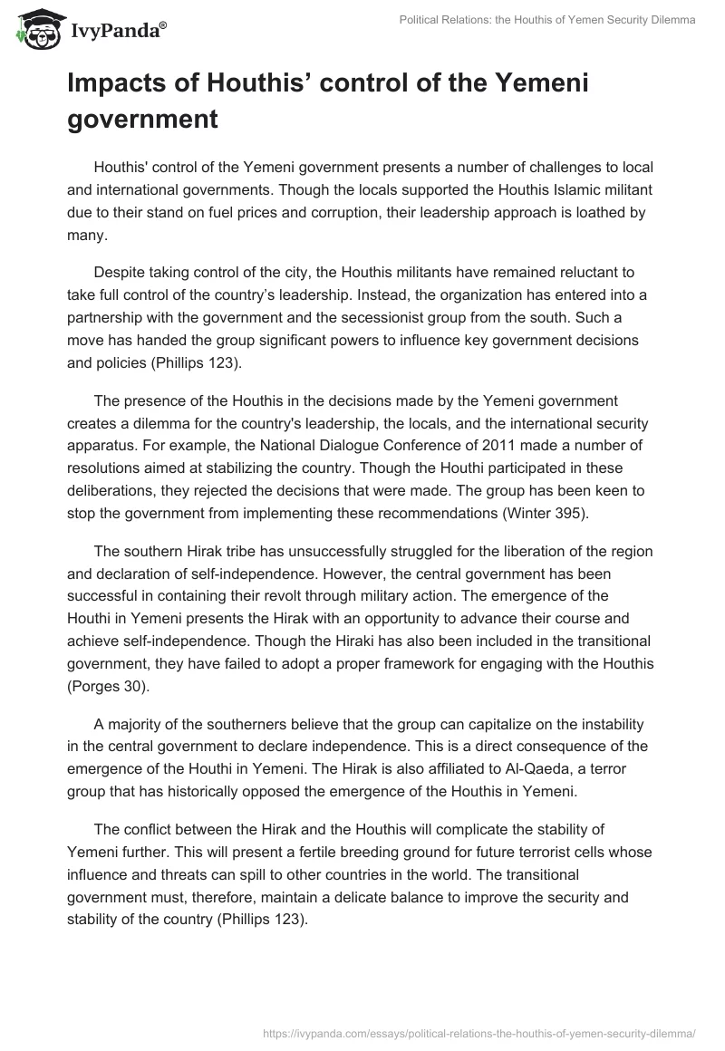 Political Relations: the Houthis of Yemen Security Dilemma. Page 5