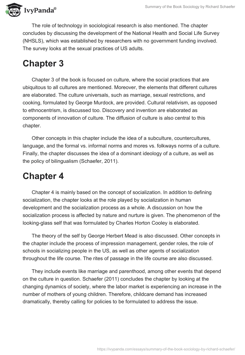 Summary of the Book "Sociology" by Richard Schaefer. Page 2
