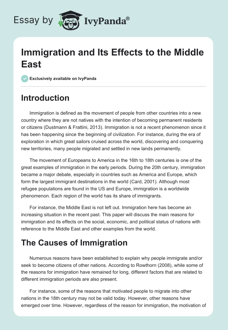 Immigration and Its Effects to the Middle East. Page 1