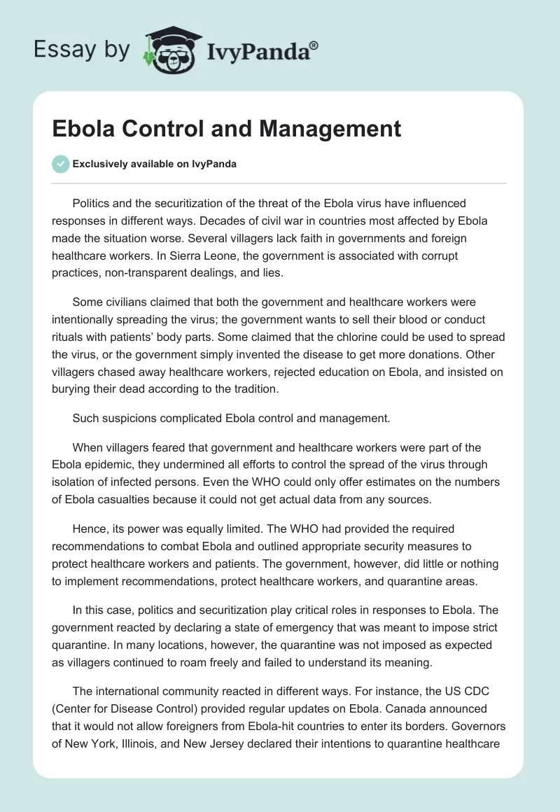 Ebola Control and Management. Page 1